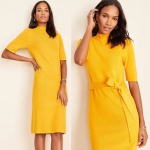 Yellow Gold Mock Neck Belted Sweater Dress. Gently used.